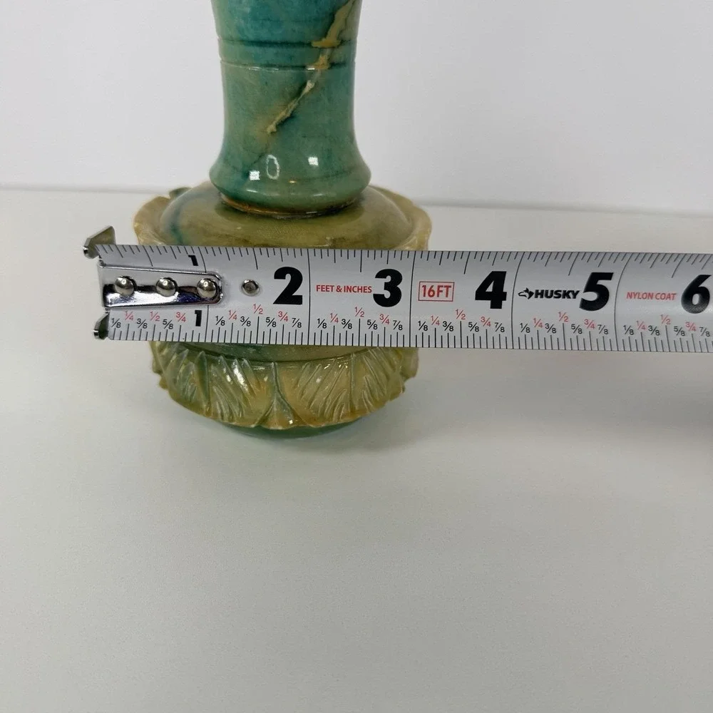 Antique Hand Carved‎ Blue Alabaster Bud Vase 6